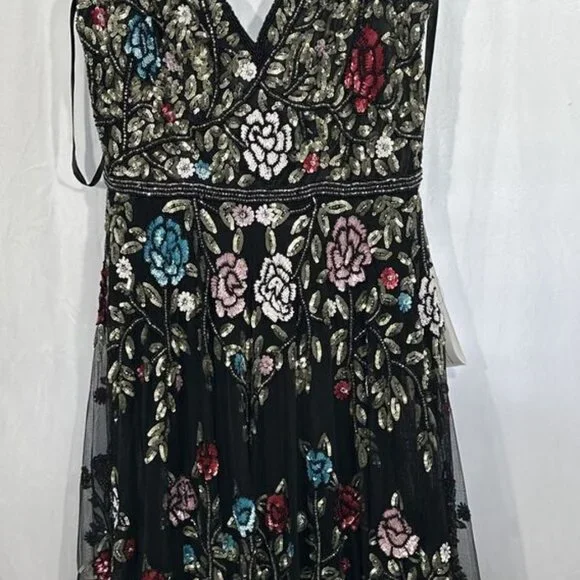 NEW Mac Duggal EMBELLISHED FLORAL SEQUINED GOWN 5400 BLACK MULTI - Picture 6 of 11